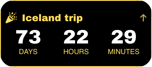 Apple Watch rectangular complication showing 81 days until Iceland trip