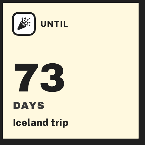 Home Screen widget showing 81 days until the Iceland trip